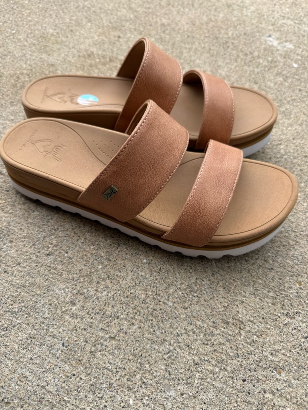 Reef Double-Strap Slide Sandals in Tan Brown